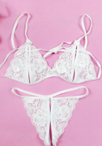 Sexy lingerie temptation sexy lace transparent bikini women's breast-revealing crotch bra panty set