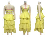 Women sexy Backless suspenders pleated lace dress