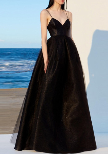 Women black suspender Formal Party evening dress（Processing time need 3-6 days）