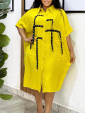 Women Short Sleeve Turndown Collar Shirt Dress