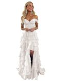 Women suspender Strapless Spring Summer slit party Cascading Ruffles evening dress（Processing time need 3-6 days）