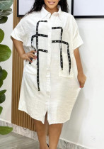 Women Short Sleeve Turndown Collar Shirt Dress