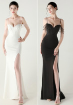 Women Fishbone Lace Sequin Wedding Fishtail Evening Dress