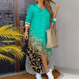 Plus Size Women Turndown Collar Shirt Contrast Dress