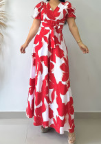 Women Casual Printed V-neck Dress