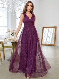 Women sequined bow elegant v-neck ball suspender evening dress（Processing time need 3-6 days）