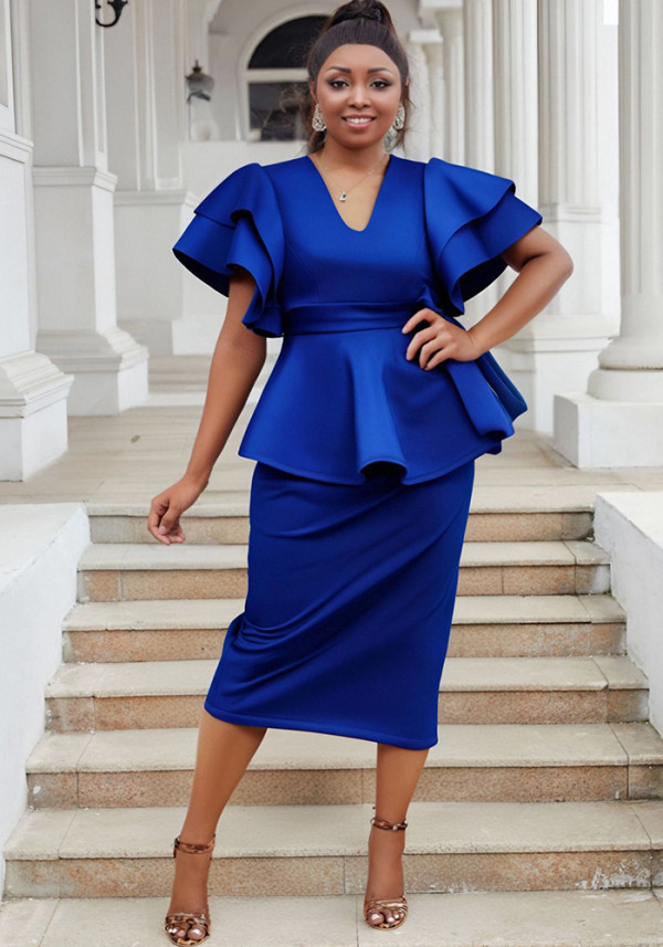 Plus Size Women Elegant Ruffle Dress