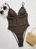 Women Bikini Neck Lace-Up One-piece Swimwear
