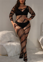 Plus Size Women Hollow Stripe Bodycon Dress Pantyhose Sexy Lingerie Plus Size Women Hollow Stripe Bodycon Dress Pantyhose Sexy Lingerie