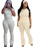 Women Casual with Headband Round Neck T-Shirt and Bell Bottom Pants Two-Piece Set