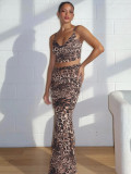 Women Summer Printed V-neck Suspender Tank Top and Skirt Two-piece Set