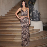 Women Summer Printed V-neck Suspender Tank Top and Skirt Two-piece Set