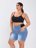 Plus Size Women Elastic Waist Denim Shorts