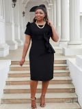 Plus Size Women Elegant Bodycon Ruffle Solid Dress