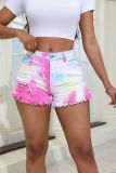 Plus Size Women Tie-Dye Ripped Denim Shorts