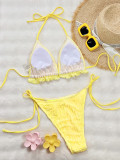 Women Solid Ruffle Low-neck Bikini Lace Two Pieces Swimwear