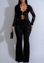 Women Sexy Lace See-Through Two-piece Set