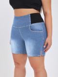 Plus Size Women Elastic Waist Denim Shorts