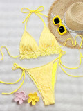 Women Solid Ruffle Low-neck Bikini Lace Two Pieces Swimwear