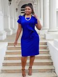 Plus Size Women Elegant Bodycon Ruffle Solid Dress