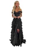 Women suspender Strapless Spring Summer slit party Cascading Ruffles evening dress（Processing time need 3-6 days）