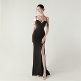 Women Fishbone Lace Sequin Wedding Fishtail Evening Dress