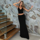 Women Summer Printed V-neck Suspender Tank Top and Skirt Two-piece Set