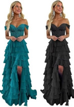 Women suspender Strapless Spring Summer slit party Cascading Ruffles evening dress（Processing time need 3-6 days）