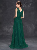 Women sequined bow elegant v-neck ball suspender evening dress（Processing time need 3-6 days）