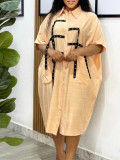 Women Short Sleeve Turndown Collar Shirt Dress