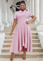 Plus Size Women Turndown Collar Irregular Elegant Dress