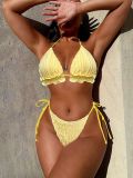 Women Solid Ruffle Low-neck Bikini Lace Two Pieces Swimwear