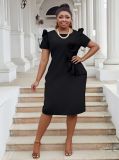 Plus Size Women Elegant Bodycon Ruffle Solid Dress