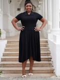Plus Size Women Turndown Collar Irregular Elegant Dress