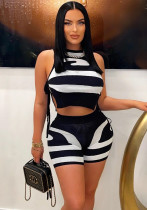 Women Sleeveless Tank Top Lace-Up Printed Casual Top and Shorts Two-Piece Set Women Sleeveless Tank Top Lace-Up Printed Casual Top and Shorts Two-Piece Set