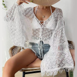 Women Summer Solid Sexy knitting hollow beach shirt