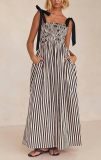 Women's Spring/Summer Striped Elastic Sexy Pocket Strap Loose Casual Dress