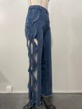Spring/Summer Women's Side Cutout Denim Patchwork Trousers