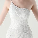 Women One Shoulder Beaded Geometric Sequin Formal Party Prom Wedding Evening Dress