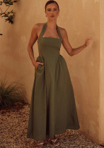 Women's Summer Fashion Chic Low Back Wide Strap Halter Neck Dress