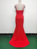 Women Fishbone Lace Sequin Wedding Fishtail Evening Dress