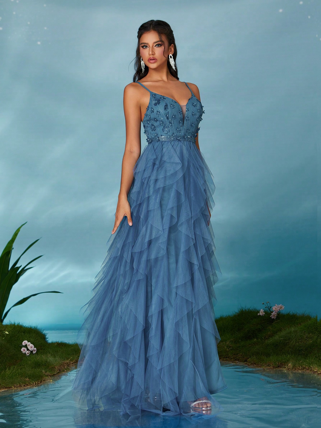 Women suspender mesh evening dress(Processing time need 3-6 days)