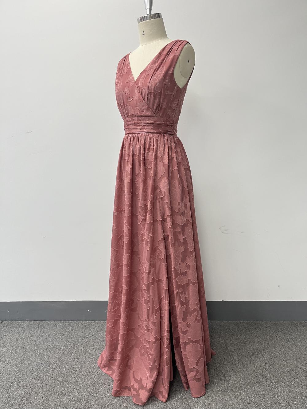 Women Printed Chiffon Party Sleeveless V-Neck Slit Evening Dress(Processing time need 3-6 days)