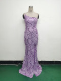 Women One Shoulder Beaded Geometric Sequin Formal Party Prom Wedding Evening Dress