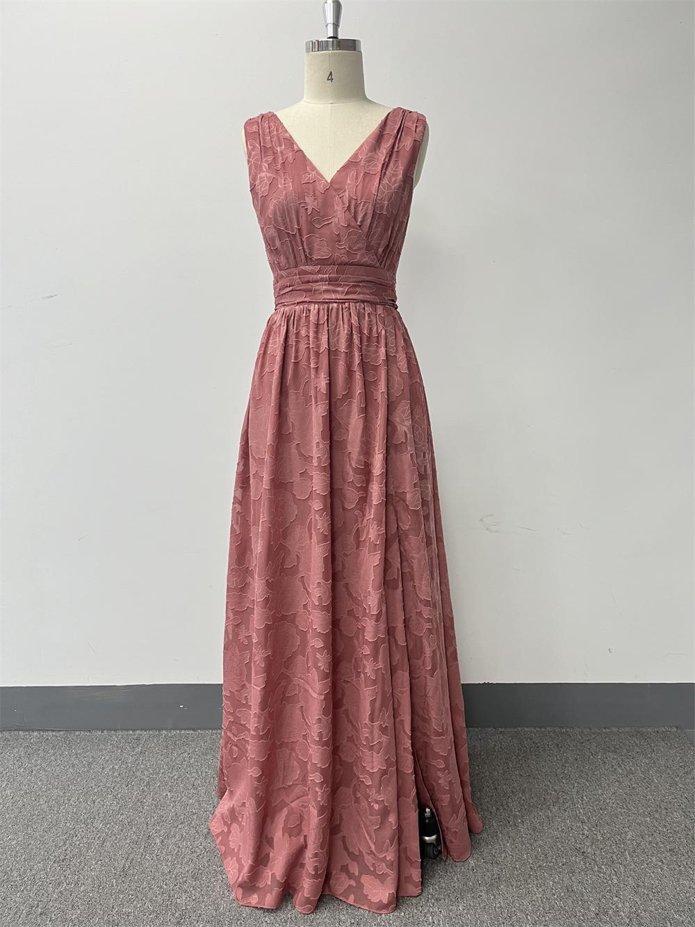 Women Printed Chiffon Party Sleeveless V-Neck Slit Evening Dress(Processing time need 3-6 days)