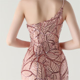 Women One Shoulder Beaded Geometric Sequin Formal Party Prom Wedding Evening Dress