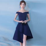 Evening Dress Winter Short Formal Party Dress Women'S Fashion Off Shoulder Solid Irregular Bridesmaid Dress