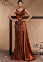 Women's Elegant Chic Sequin Patchwork V-Neck Sleeveless Cocktail Formal Evening Dress