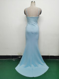 Women Strappy Heart-Shaped Lace Grid Embroidery Beaded Fishbone Formal Party Evening Dress