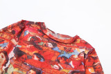 Women's Spring/Summer Fashion Mesh Print Round Neck Long Sleeve T-Shirt